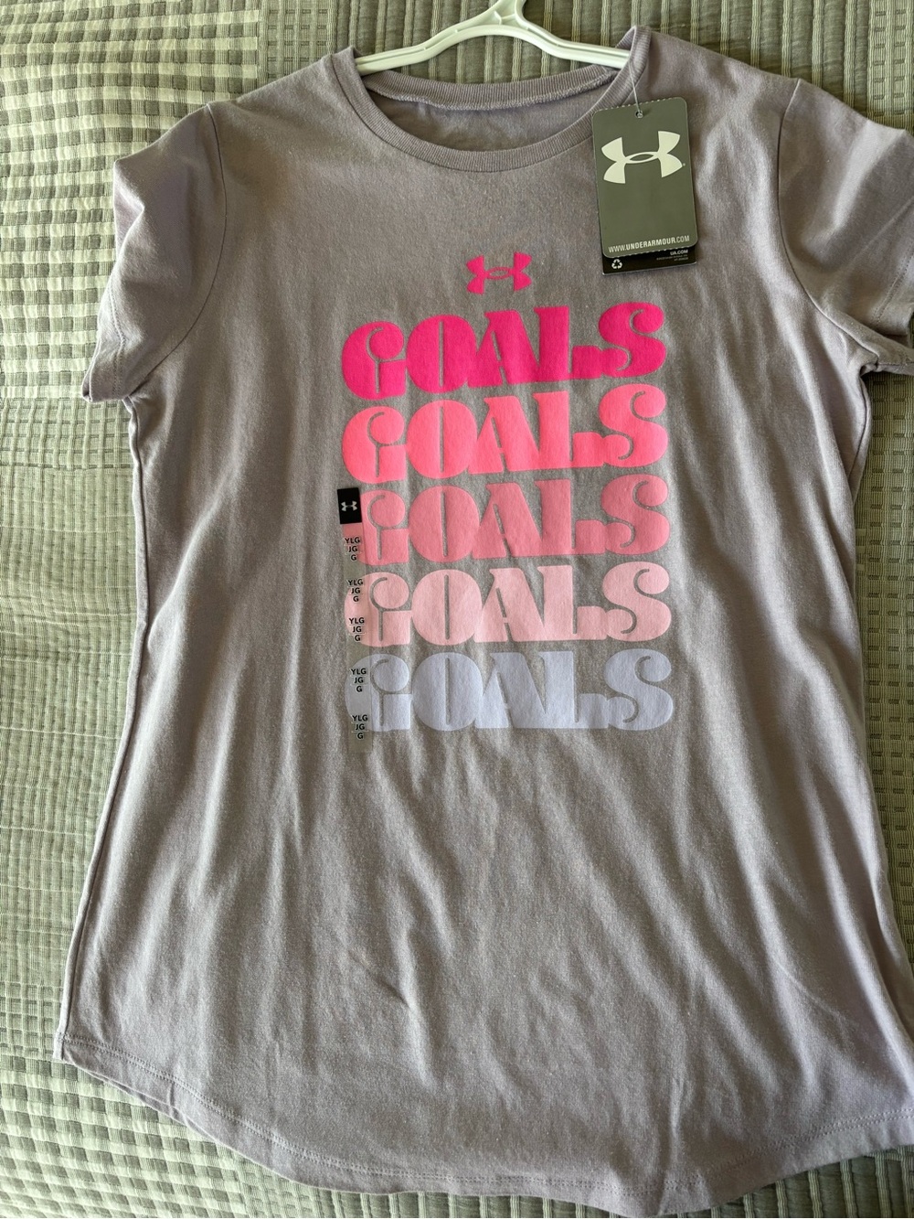 Under Armour Girls Lavender Tee with Gradient Pink 'GOALS' Graphic